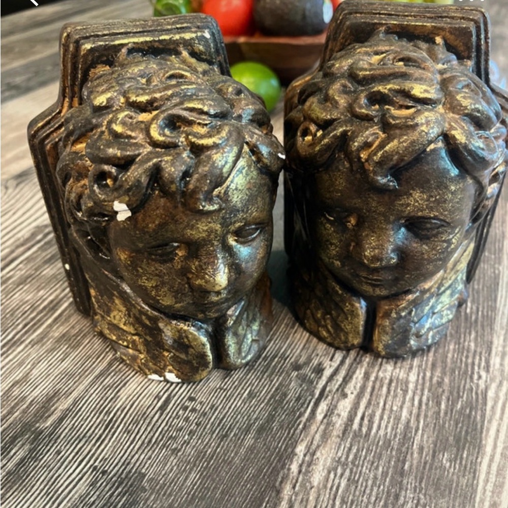 Antique-Style Cherub Bookends in Aged Gold Finish ceramic